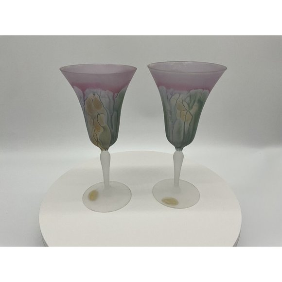 Nouveau Art Glass Hand Painted by RUEVEN Hard to Find Colorful Water Glasses - Picture 9 of 16